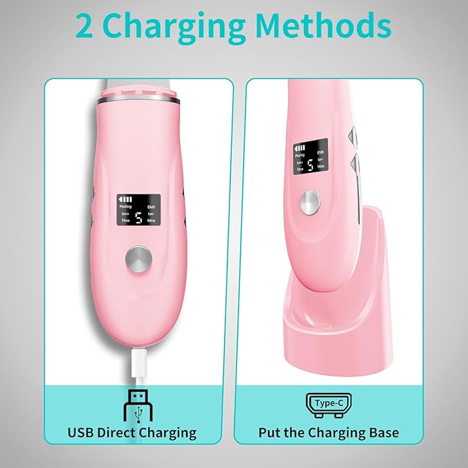 Face Scrubber Skin Spatula - Blackhead Remover Deep Cleansing Tool for Pore Extraction, 4-in-1 Fast Charging Dock Blackhead Remover Face Spatula for Facial Skincare Women Gift (Pink)