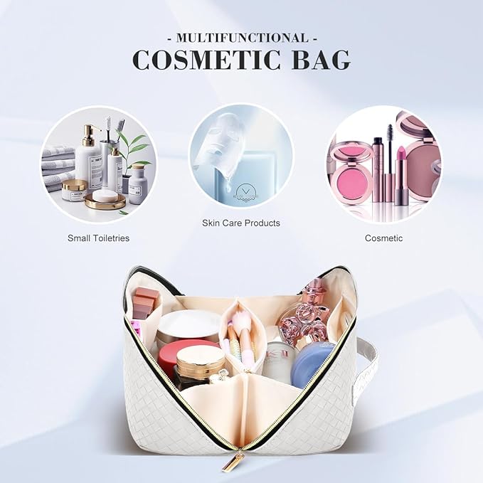 Personalized Makeup Bag, Valentine’s Day Gifts for Girl, Preppy Plaid Leather Cosmetic Travel Bag for Women, Travel Toiletry Organizer, Large Capacity Stuff Bag, Cute Cosmetic Pouch Skincare Bag
