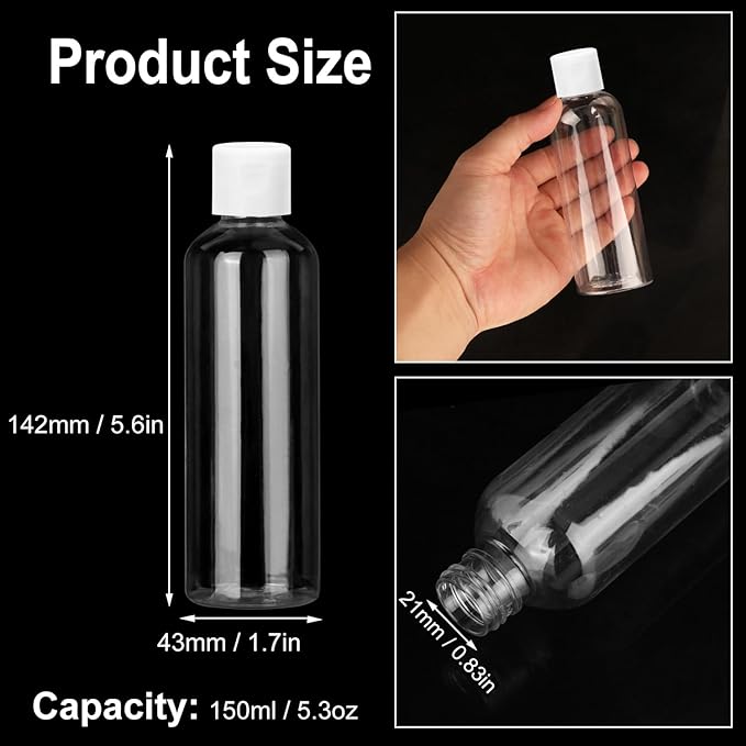 KUKLIPJIM 40 Pack 5 oz Plastic Bottles with Caps, Clear Empty Bottles, Cosmetic Containers for Lotion and Shampoo, Travel-Friendly Bottles, BPA-Free for Liquids and Personal Care