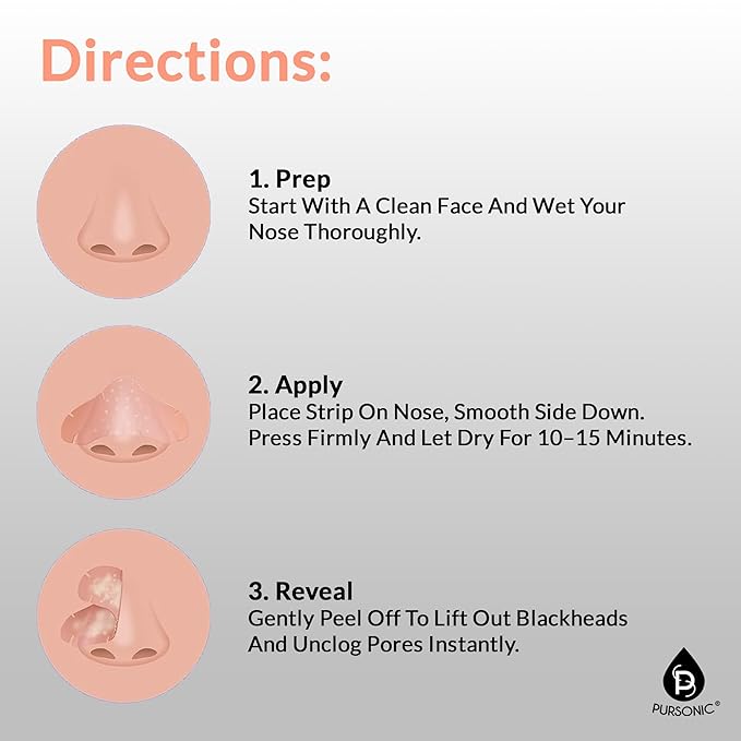 Pursonic Deep Cleansing Nose Strips Blackhead Remover - Charcoal Nose Pore Strips for Instantly Unclogging Pores, Easy-to-Use for All Skin Types - 6 Strips (Pack of 1)