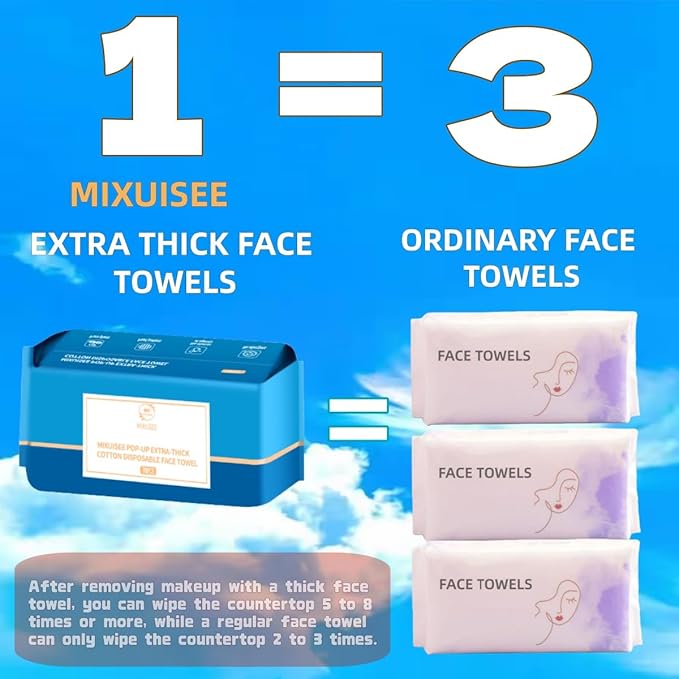 Disposable face towel. MIXUISEE thick and soft face towels. 100% cotton face cloths.facial towels 150% thickness.Remove makeup and cleansing.Suitable for sensitive skin. (Extra thick 210 pieces)