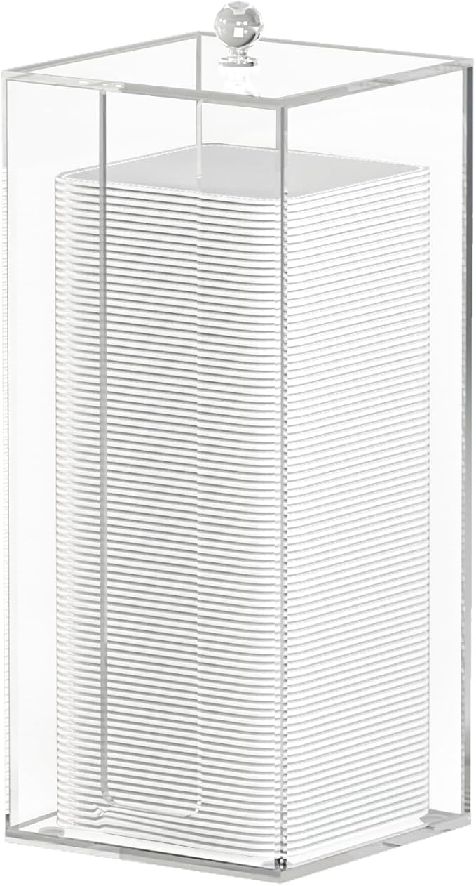 JHJFRAWY Acrylic Clean Pad Storage Box for Clean Skin Club, Cotton Pad Dispenser, Square Rounds Cotton Pad Holder (Pad Not Included) - Vertical with Lid