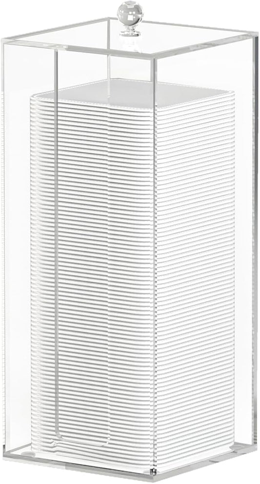 JHJFRAWY Acrylic Clean Pad Storage Box for Clean Skin Club, Cotton Pad Dispenser, Square Rounds Cotton Pad Holder (Pad Not Included) - Vertical with Lid
