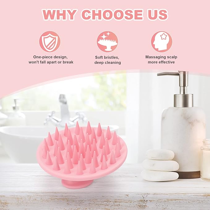Meartchy Silicone Scalp Massager Shampoo Brush, Scalp Brush for Hair Growth & Dandruff Removal, Hair Scrubber Scalp Stimulator Exfoliator Brush with Soft Bristles for Wet Dry Scalp Care (Pink)