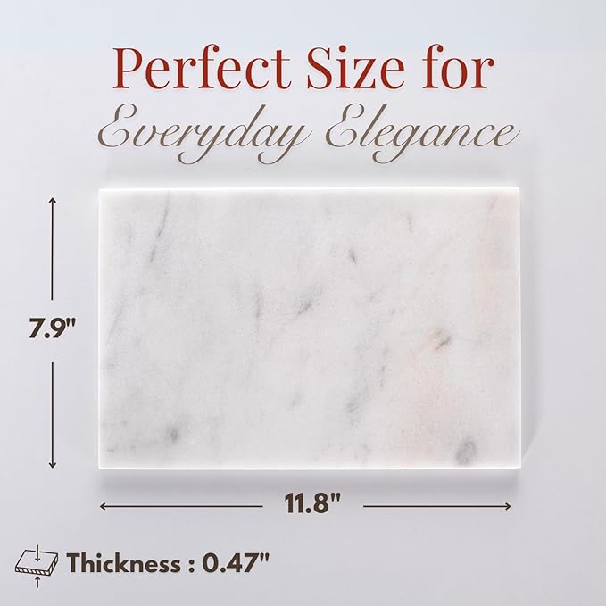 Handcrafted Marble Tray – Bathroom Counter Organizer, Jewelry Tray, Perfume Organizer & Decorative Tray for Vanity Accessories, Coffee Table Decor & Bathroom Countertop (Rectangular, Mugla White)