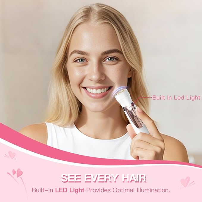 Trimma Nose Hair Trimmer for Women: 3 in1 Rechargeable Womens Facial Hair Remover and Electric Eyebrow Trimmer - Face Lips Eyebrow Nose Ear Body Painless Face Shaver with Built-in LED Light
