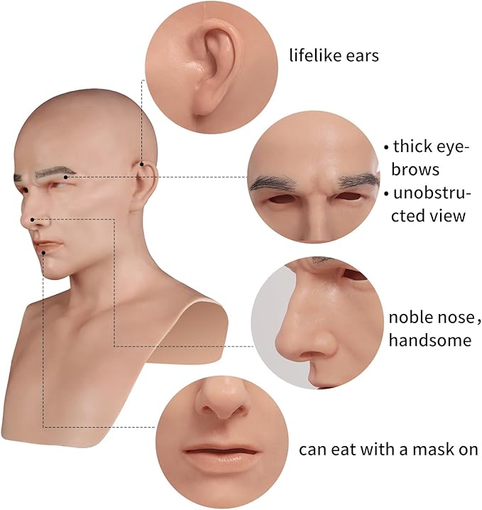 Bell Handmade Silicone Realistic Mask Handsome and Lifelike Face for Crossdressers Cosplay and Transgender