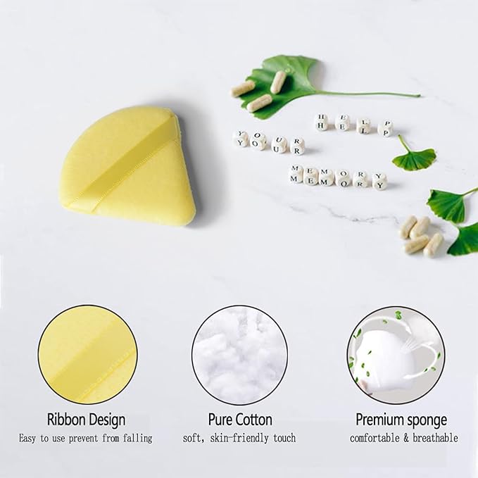 Triangle Powder Puff, 6Pcs Soft Velour Face Powder Puff, Setting Makeup Triangle Puffs for Face Loose Powder Wet Dry Makeup Tool (Yellow)