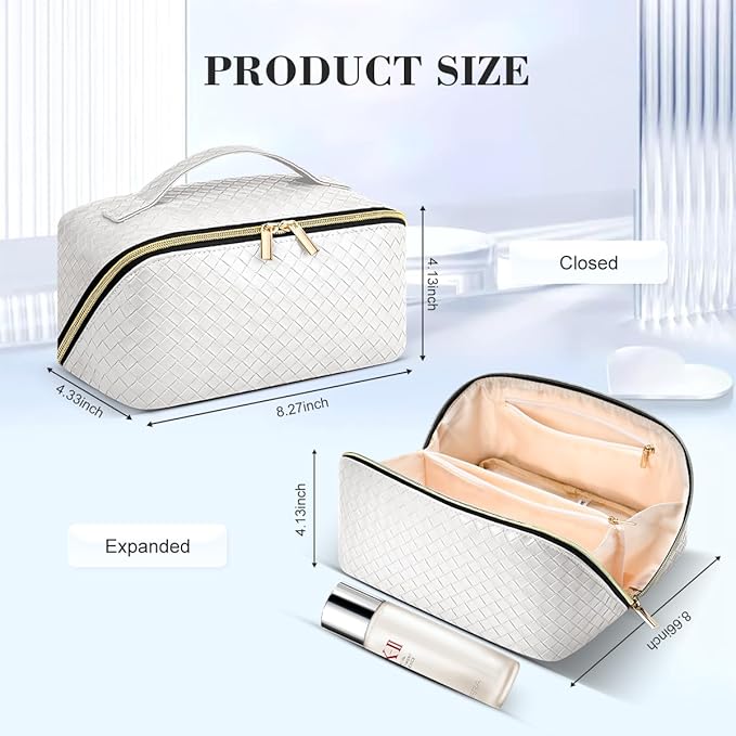 Personalized Makeup Bag, Valentine’s Day Gifts for Girl, Preppy Plaid Leather Cosmetic Travel Bag for Women, Travel Toiletry Organizer, Large Capacity Stuff Bag, Cute Cosmetic Pouch Skincare Bag