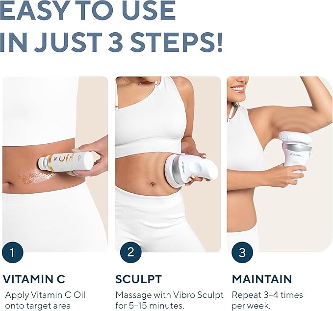 Vibro Sculpt Body Sculpting Machine and Cellulite Massager. Skin Firming & Lymphatic Drainage Body Contouring Device for at-Home Tightening & Toning – Interchangeable Pads & Vitamin C Oil Included