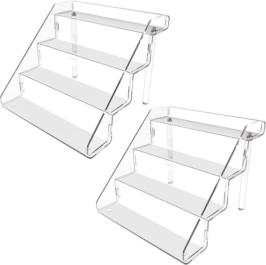 Clear Acrylic Display Risers Stand Set of 2, Perfume Organizer Holder And Storage, Acrylic Cupcake Stand, Tiered Display Shelf for Funko Pop, Collections, Spice, Nail Polish, 9x8.3x6.7 inch
