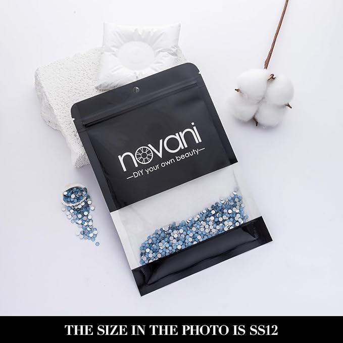 Novani 3000 Pieces Flatback Rhinestones Glass Round Gems Blue Opal Crystals for Nail Art DIY Crafts Clothes Shoes,SS12,3.0-3.2mm