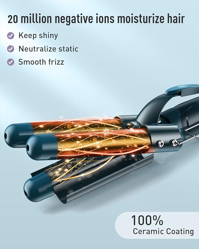 Waver Curling Iron Wand - BESTOPE PRO 5 in 1 Curling Wand Set with 3 Barrel Hair Crimper for Women, Fast Heating Crimper Wand Curler in All Hair Type - Green