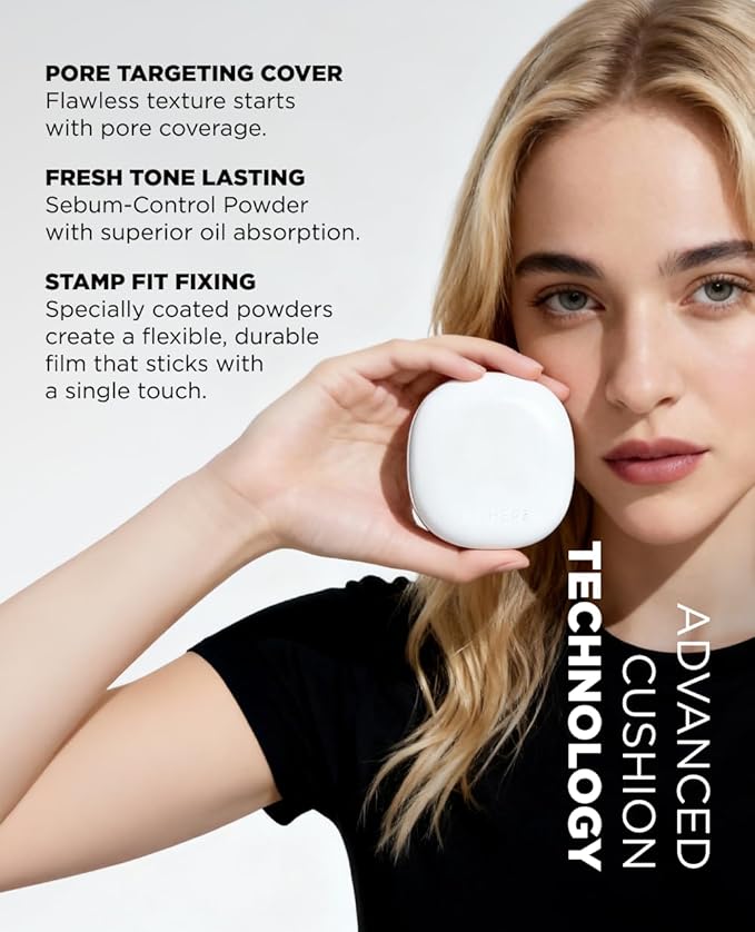 EITHER& Glow Pixel Cushion Foundation, Skincare Formula, Dewy Glass Skin, Lightweight & Long-Lasting 100H Wear, Buildable Hydrating Korean Cushion (25.5 Tan, 12g)