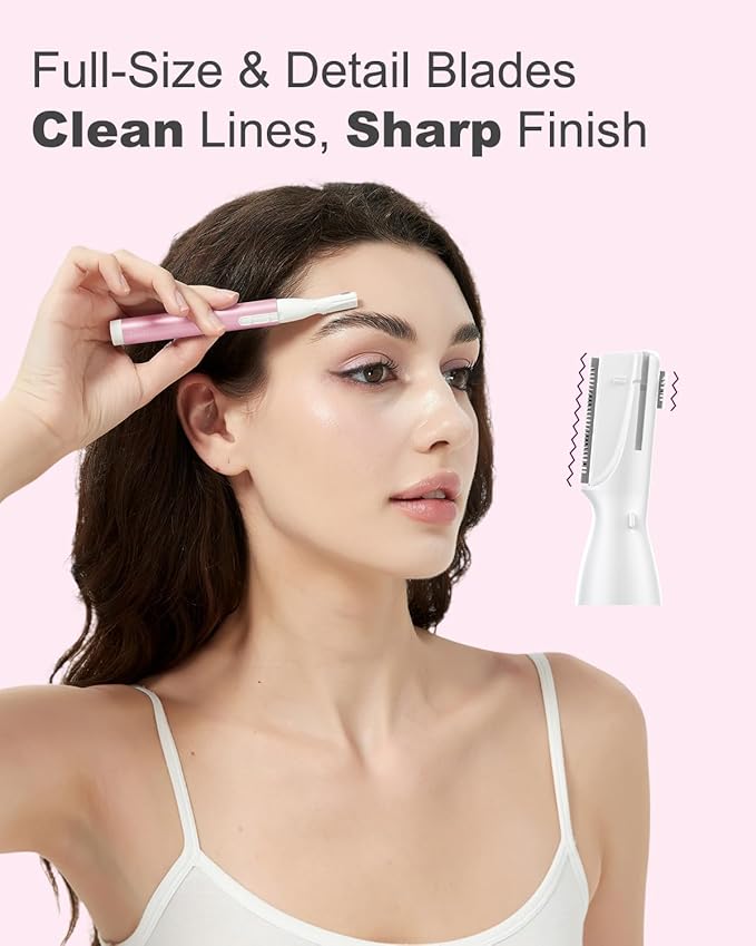 aisleek Eyebrow Trimmer, Facial Hair Trimmer Precision Detailer with Rinseable Blade, Battery Powered Double-Sided Eyebrow Razor with Comb, Compact Pen-Size Safe Painless Shaver for Chin Peach-Fuzz