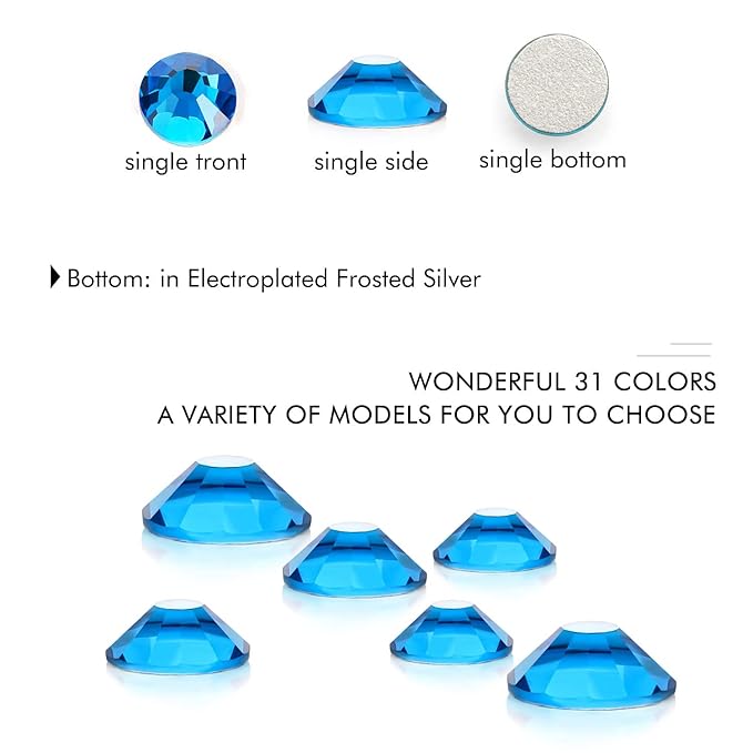 1440Pcs Blue Zircon Crystal Rhinestones,Glass Flatback Rhinestones Gemstones for Nail Face Makeup Art Crafts Clothes Decoration -(SS12,3.0mm,Blue Zircon)