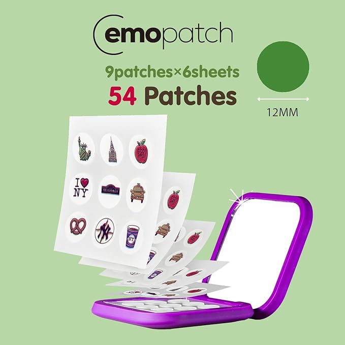 Acne Pimple Patches for Face 54 Count with Mirror Case for Day & Night Use - Hydrocolloid Pimple Pads, Emoji-Themed Blemish Dots, Clear Skin Treatment (New York)