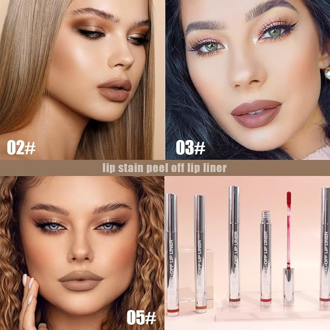 JUAAZIN 3Pcs Matte Lip Stain Peel Off Lip liner with Tweezer, Peel Off Lip Stain, Long Lasting Waterproof Lipstick Lip Gloss Tattoo, Transfer-proof for All Skin Types (0.36 fl oz-02#+03#+05#)