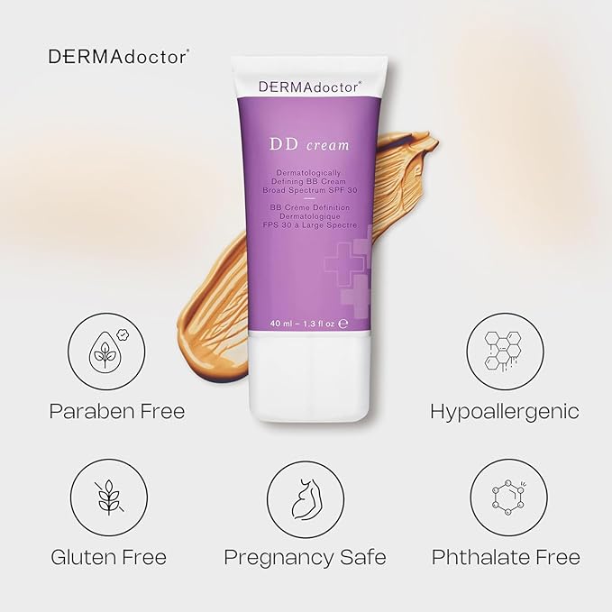DERMAdoctor Tinted Moisturizer with SPF 30, Mineral DD Cream, Universal Tint Primer, Hydrating Face Moisturizer with SPF, Lightweight Sheer Coverage Broad-Spectrum Zinc Oxide Sunscreen, All Skin Types