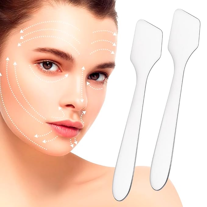 Pndeyo 3pcs Mini Metal Makeup Spatula, Reusable Cosmetic Cream Spatulas Spoon, Skincare Scoop Applicator Facial Massage Beauty Tools for Mixing and Sampling Face Eye Cream- Silver