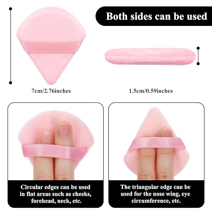 Maitys 12 Pcs Powder Puff Triangle for Face Makeup Cosmetic Loose Powder Puff Velour Soft Body Washable Reusable Foundation Sponge Wet Dry Makeup Tool for Women(Small,Pink)