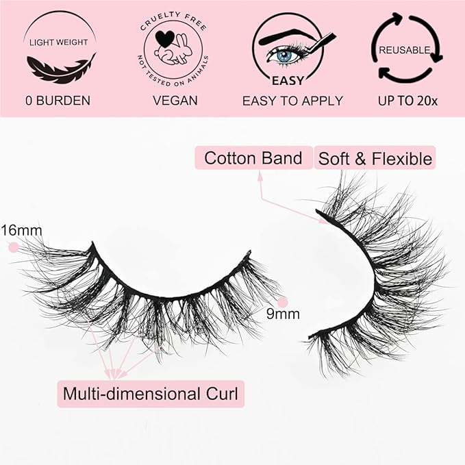 Lashes Fluffy Mink Eyelashes Natural Look 5D Faux Mink False Lash Bulk Cat Eye Fake Eyelash Wholesale Soft Wispy Strip Eye Lashes with Individual Portable Lash Pack