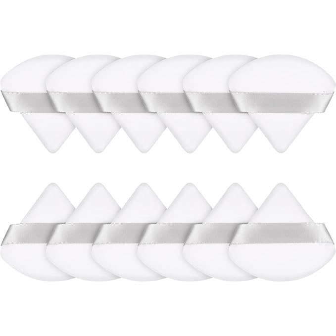 Maitys 12 Pcs Powder Puff Triangle for Face Makeup Cosmetic Loose Powder Puff Velour Soft Body Washable Reusable Foundation Sponge Wet Dry Makeup Tool for Women(Small,White)