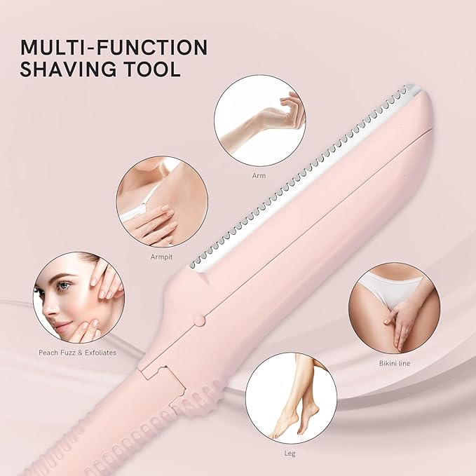 Eyebrow Razors&Dermaplane Razors Set - Japanese Blades Face Razors for Peach Fuzz and Fine Hair, Multipurpose Exfoliating Dermaplaning Tools for Women and Men, 6 Replacements Heads Included