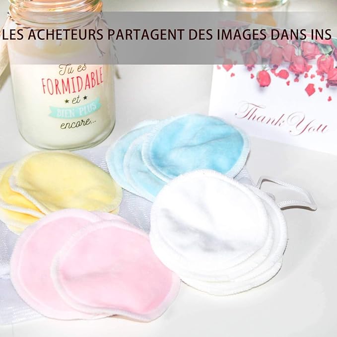 Reusable Makeup Remover Pads (24 Pack) with 2 Bags for Laundry & Storage, Reusable Bamboo Cotton Rounds, Eco-Friendly Reusable Cotton Pads for All Skin Types