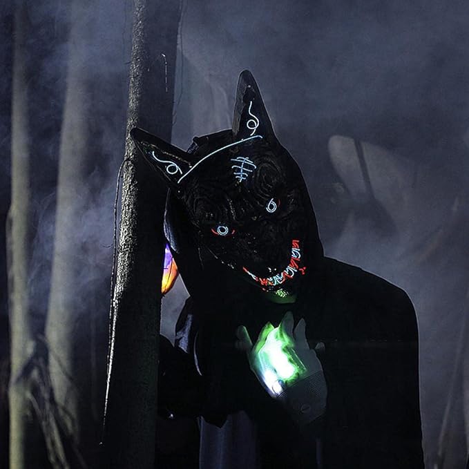 LED Luminous Wolf Head Cover, Scary Halloween Face Mask with 3 Light Modes, for Cosplay Party Carnival Christmas Costume
