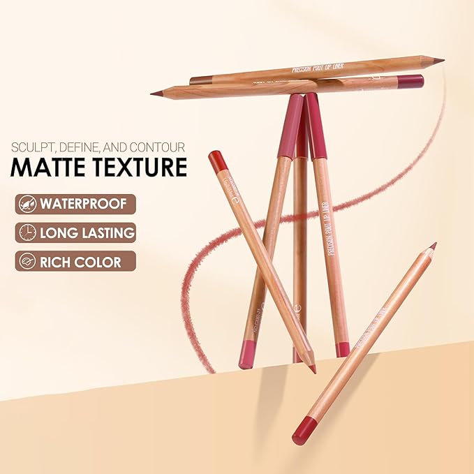 Erinde Nude Matte Lip Liner Set, 12 Colors Lipliner Pencil Pack with Sharpener for Define & Sculpt Lip, Long-Lasting Waterproof Non-Smudge Brown Mauve Nude Peach Plum Lipliner Delineador De Labios