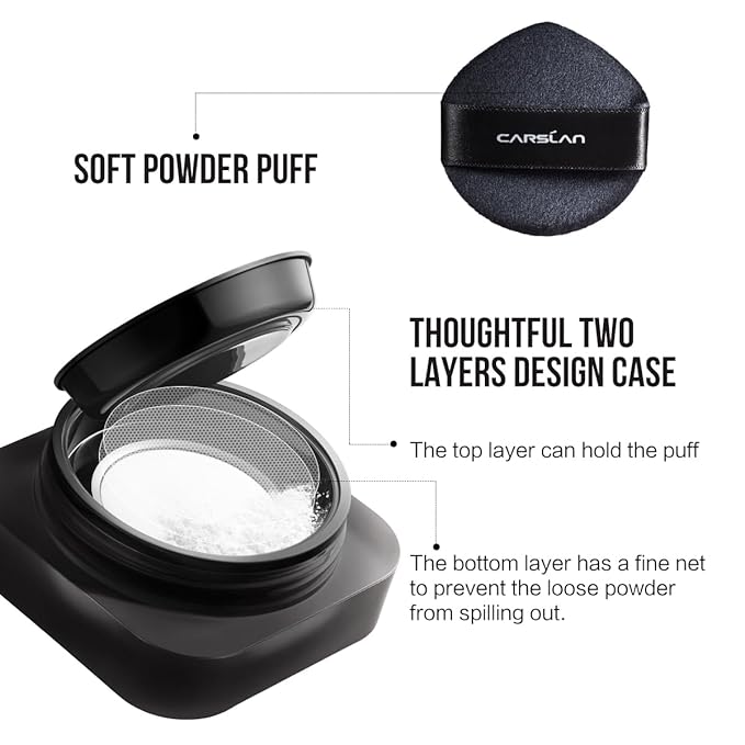 CARSLAN 1.0 Soft Focus Loose Setting Powder, Waterproof, Matte, Oil Control, Shine Free, Talc-Free Face Powder Makeup, 24H Longwear Finishing Powder, 01 Blue Purple