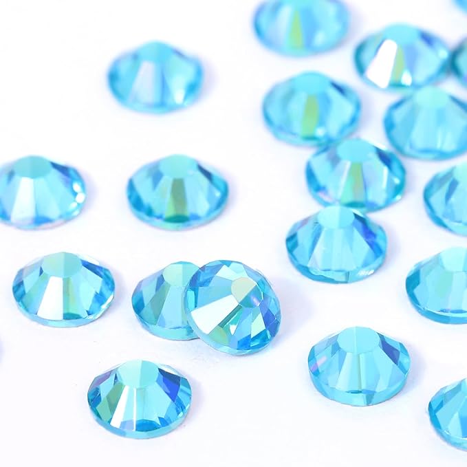 Novani Rhinestones for Crafts, Glass Crystals - Flatback Nail Gems and Rhinestones for Nails Art, Makeup, Face, Clothes, Shoes Decoration - DIY (SS6, 1440pcs, Aquamarine AB)