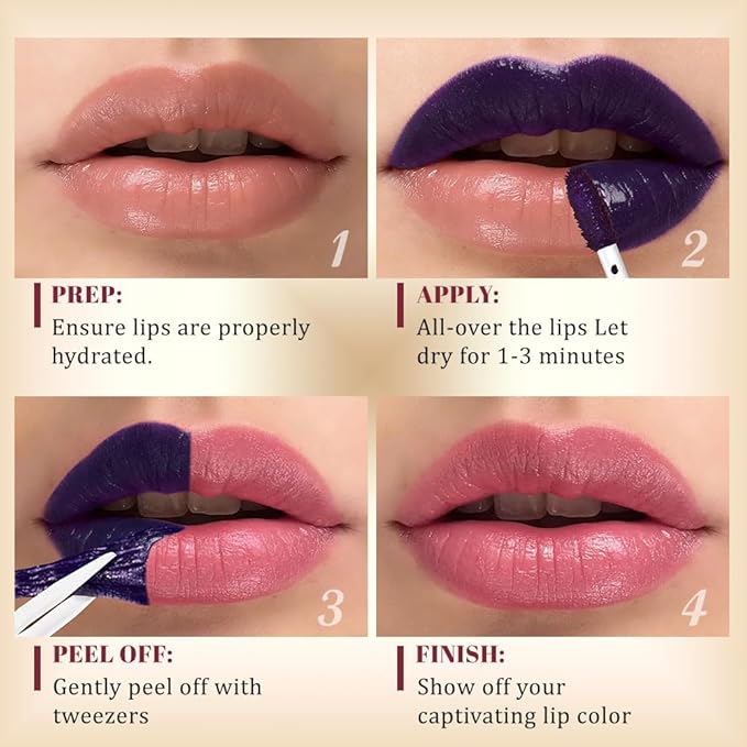 JUAAZIN Peel Off Lip Stain Tattoo with Tweezer - Chestnut Brown Matte Lip Tint, Long Lasting Waterproof Transfer-Proof Lip Stain, Cruelty-Free Lip Masque for All Skin Types, Valentine's Day Gift 03#