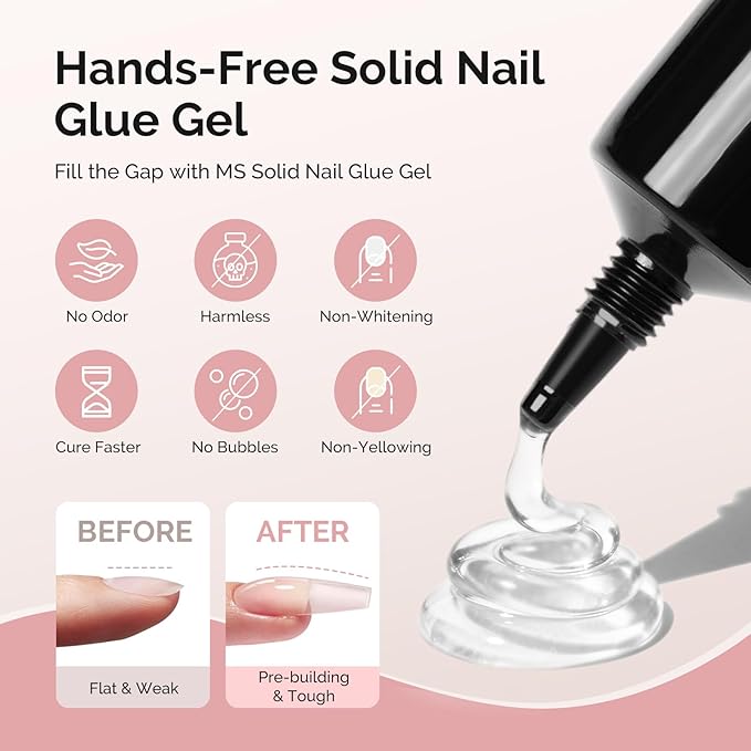 MelodySusie Long Coffin Gel Nail Tips Kit-300Pcs Pre-Building Apex Fake Nail Tips 20g Solid Nail Glue Gel,Half Matte Full Cover Clear Acrylic Nail,15Sizes Thick Strong Long Lasting for Home DIY&Salon