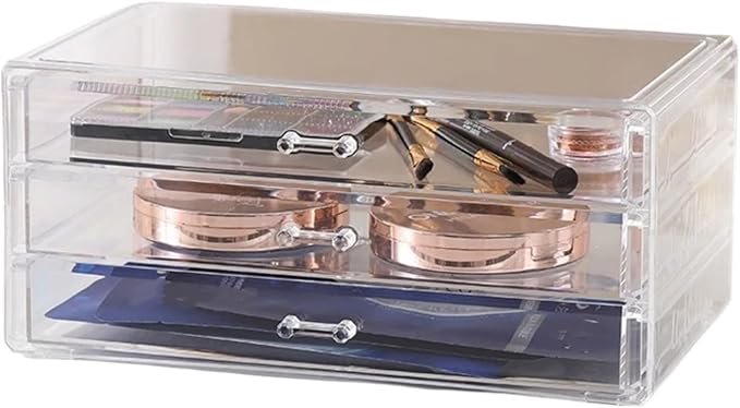 Feadily 1PCS Acrylic Jewelry Organizer Box, Jewelry Drawer Organizer With 3 Drawers, Nail Art Decoration Storage Box, Clear