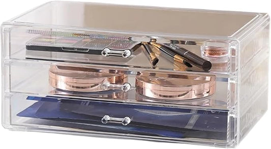 Feadily 1PCS Acrylic Jewelry Organizer Box, Jewelry Drawer Organizer With 3 Drawers, Nail Art Decoration Storage Box, Clear