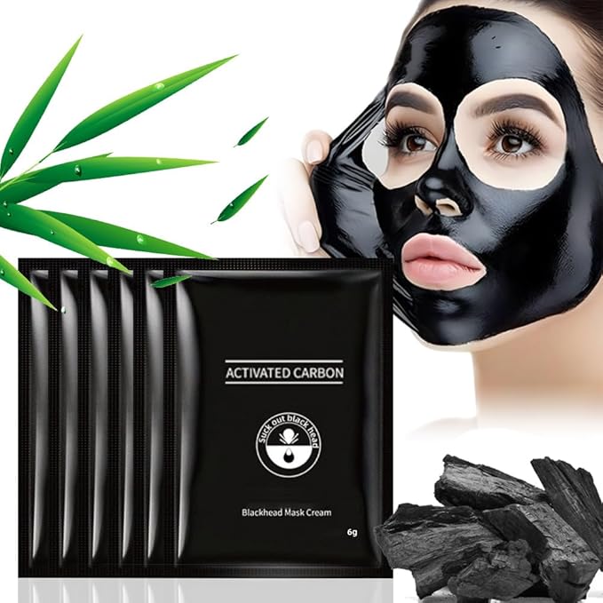 6Pcs Black Charcoal Peel Off Face Mask For Women, Black Head Remover Facemask, Black Activated Charcoal Face Mask Skincare peel off, Blackhead Remover Strip Facial Mask for All Skin, 6g*6