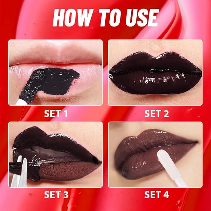 JUAAZIN Maroon Lip Stain Peel Off Lip liner and Lip oil with Tweezer, Dual-Ended Peel Off Lip Stain Tattoo, Highly Pigmented Long Lasting Waterproof, Transfer-proof for All Skin Types, 07#