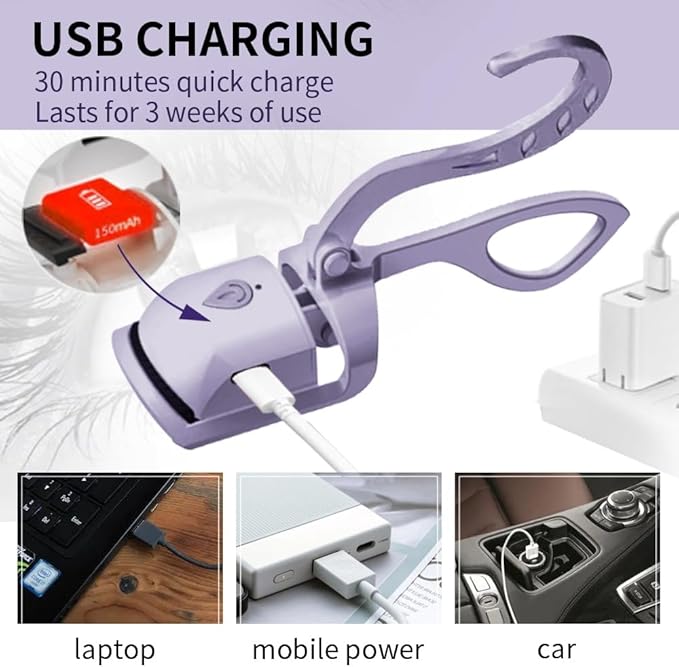 Heated Eyelash Curler, Fast 5s Heat up, 24 Hours Long Lasting, Rechargeable Electric Lash Curler, Temperature Control, Safe Anti-Burn Eye Lash Curler, Quick Natural Curling Lashes