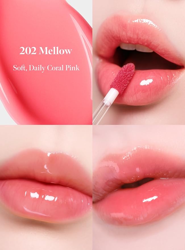 CORALHAZE Dew Drop Tint #202 Mellow 4.5g, Glossy, Lightweight Lip Stain, Glass-Like, High Shine, Moisturizing Lip Oil, Long Lasting Color, Hydrating Gloss, Dewy Finish, Korean Beauty Makeup