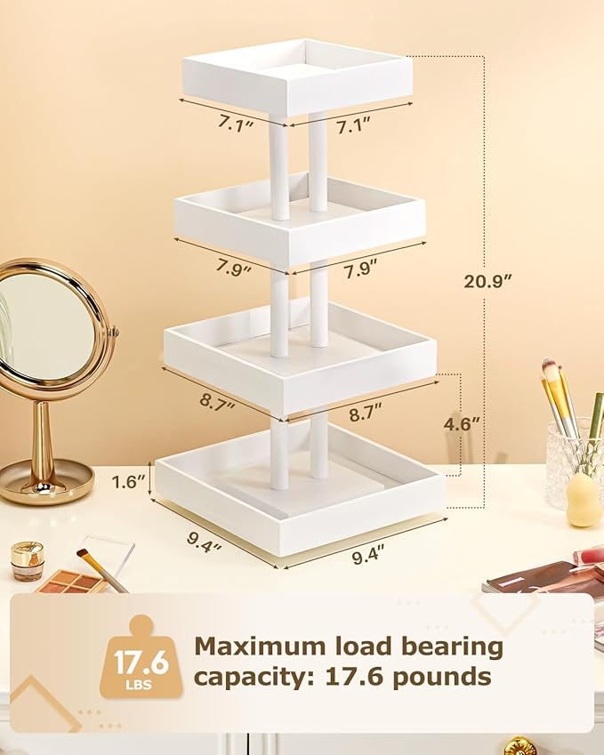 Homde Nail Polish Display Stand and Storage: 360 Degree Rotating Bamboo Rack Organizer, 4 Tier Makeup Holder for Fast Access on Countertop or Vanity for Girls & Women,White