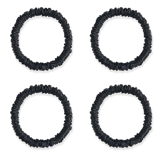 Silklab 22 Momme 100% Mulberry Silk Hair Ties, Well-Hold Elastic for No-Damage, (4 Pack, Black), 6A Grade, Soft Scrunchies, Reduces Frizz & Breakage, OEKO-TEX Certified
