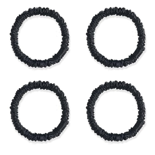 Silklab 22 Momme 100% Mulberry Silk Hair Ties, Well-Hold Elastic for No-Damage, (4 Pack, Black), 6A Grade, Soft Scrunchies, Reduces Frizz & Breakage, OEKO-TEX Certified