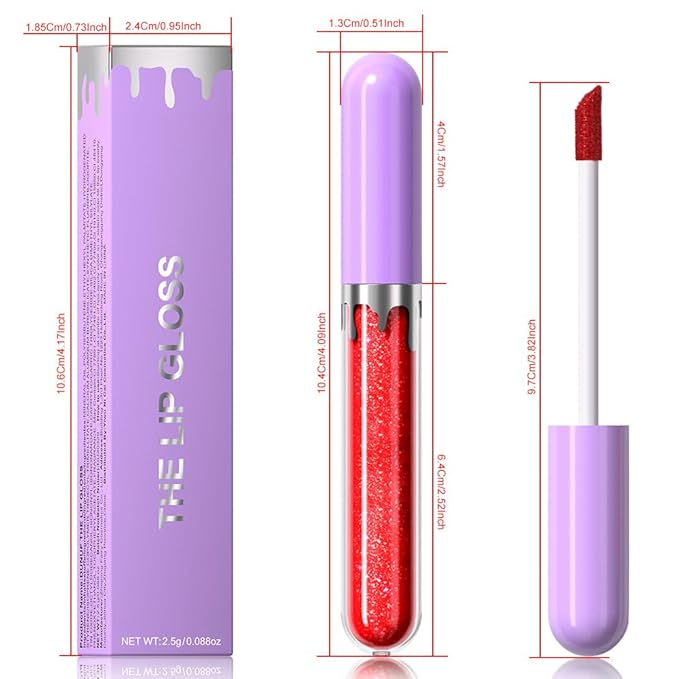 Hxssll Glitter Liquid Lip Gloss,Red Shimmer Lipstick, Waterproof Shimmer Lip Stain Lip Glaze, High Shine Long Lasting Shiny Lip Color Makeup 10#