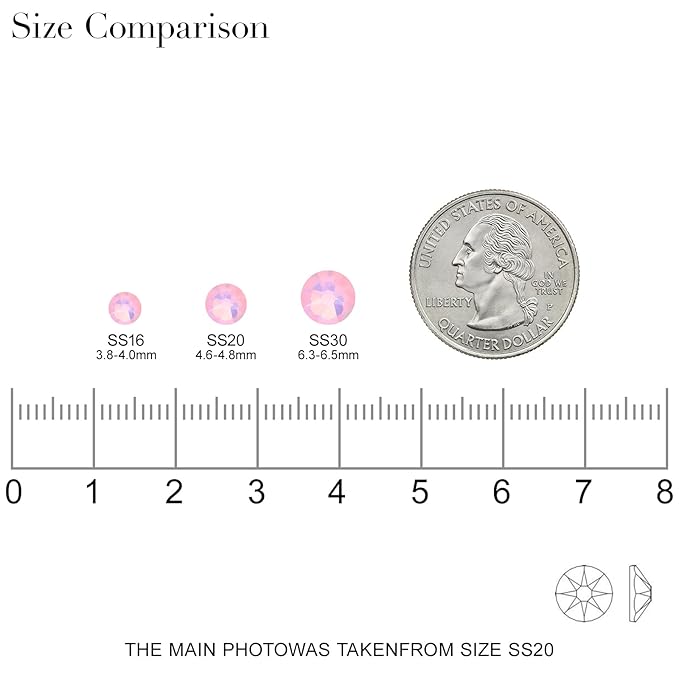 Novani Pink Opal Rhinestones 288pcs Flat Back Round Rhinestone Style 2088 Sparkly Crystal Gemstones for Nail Art and Crafting SS30,6.4-6.6mm