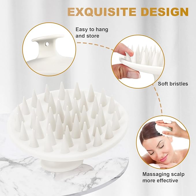 Meartchy Silicone Scalp Massager Shampoo Brush, Scalp Brush for Hair Growth & Dandruff Removal, Hair Scrubber Scalp Stimulator Exfoliator Brush with Soft Bristles for Wet Dry Scalp Care (White)