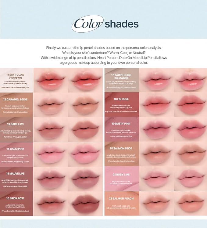 Heart Percent Dote On Mood Lip Liner Pencil, Long-Lasting Creamy Lip Crayon Smooth Lipliner Retractable Lipstick Overlip Line Color 0.8g, #21. Rosy Lips