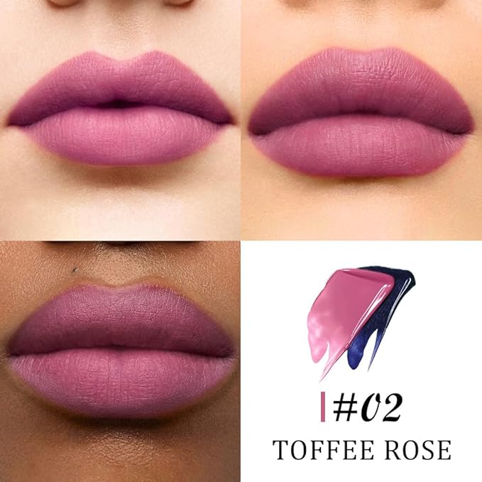 JUAAZIN Peel Off Lip Stain Tattoo with Tweezer - Toffee Rose Matte Lip Tint, Long Lasting Waterproof Transfer-Proof Lip Stain, Cruelty-Free Lip Masque for All Skin Types, Valentine's Day Gift 02#