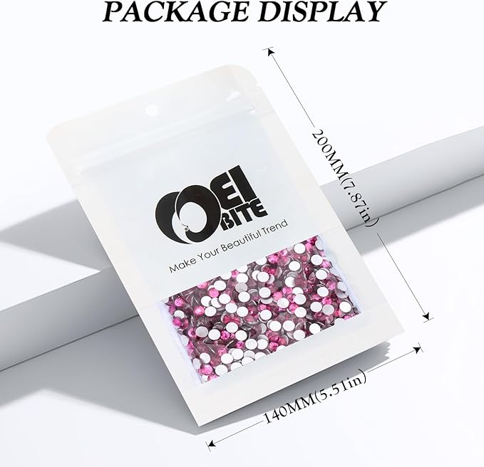 Meibite Fuchsia Flatback Rhinestones, Glass Rhinestones for Nail Art and Craft, Glue Fix, Loose Crystal Gemstones(Fuchsia, SS16, 2880pcs, 3.8-4.0mm)